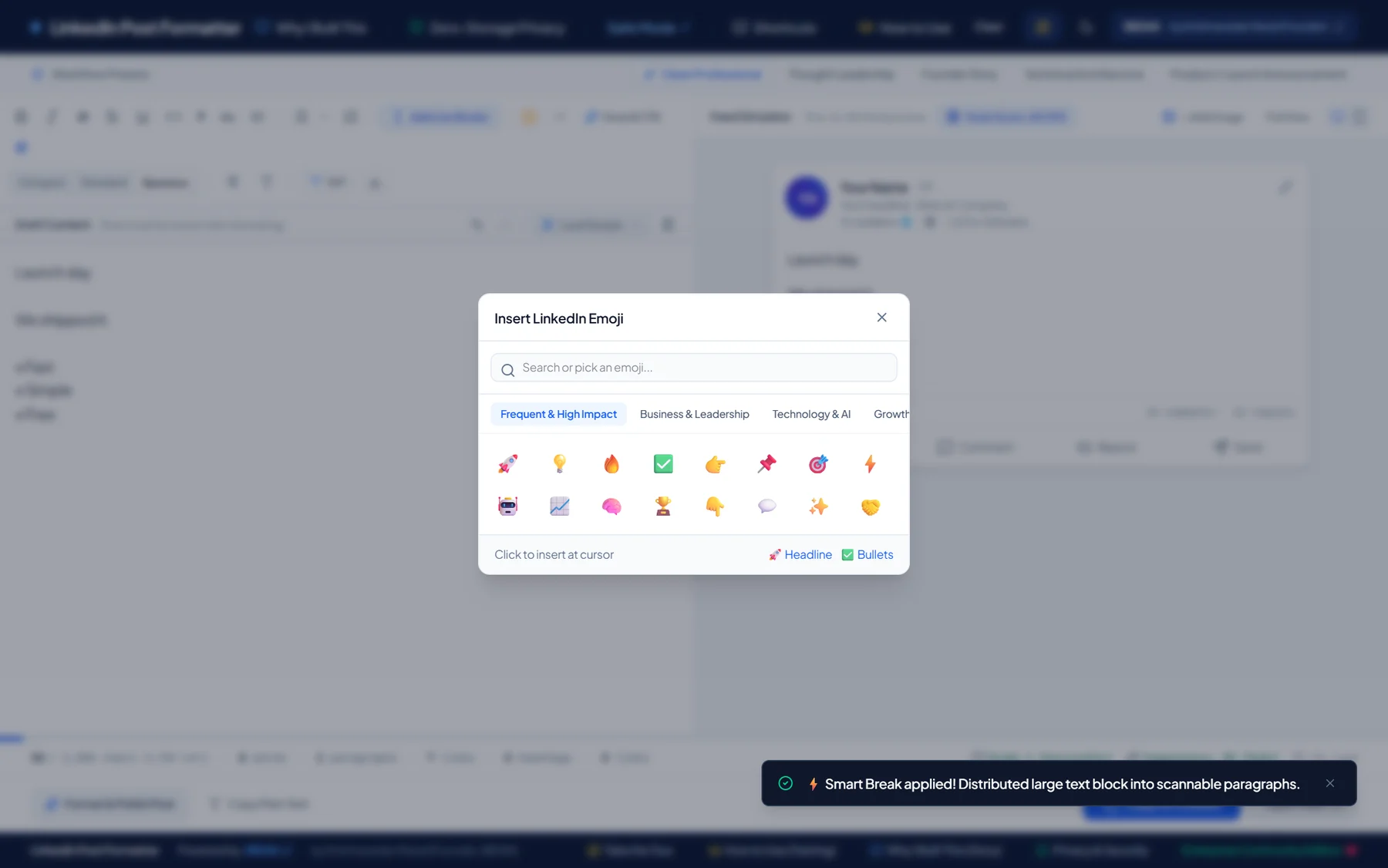 The emoji picker with category tabs