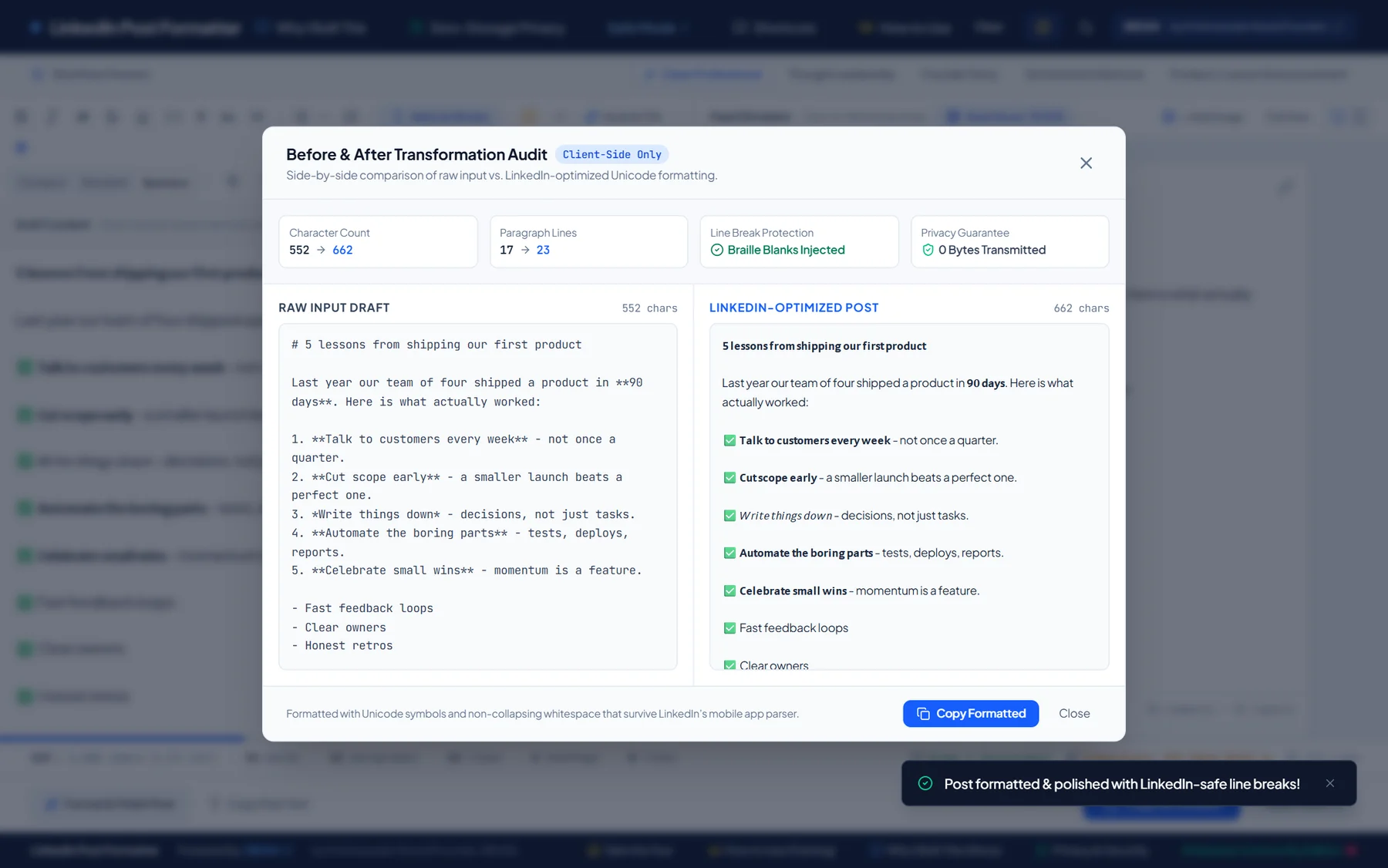 Before and After comparison dialog