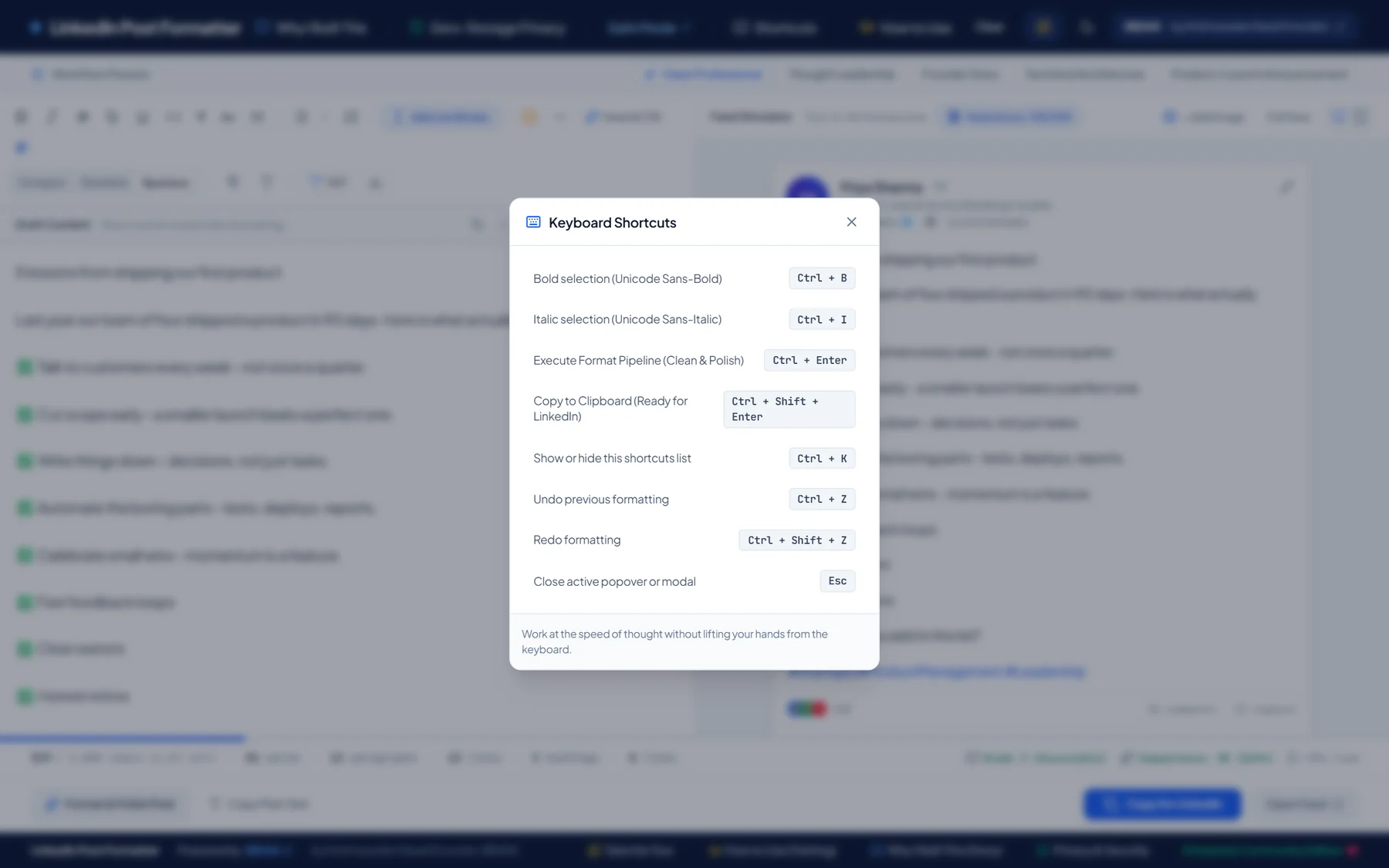 The Keyboard Shortcuts dialog