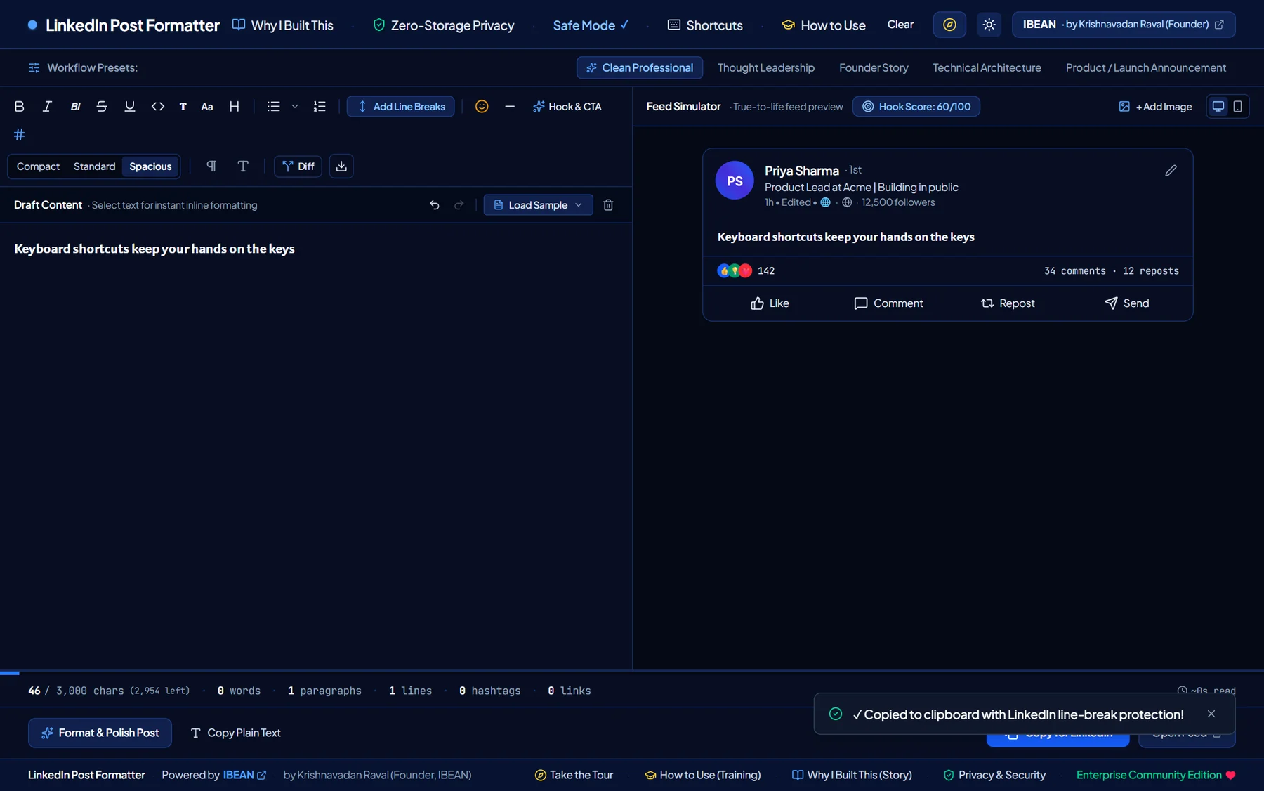The tool in dark theme