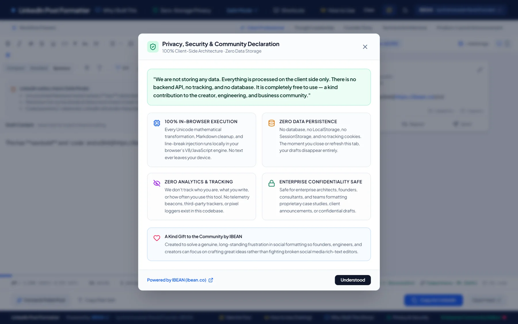 The privacy and security dialog